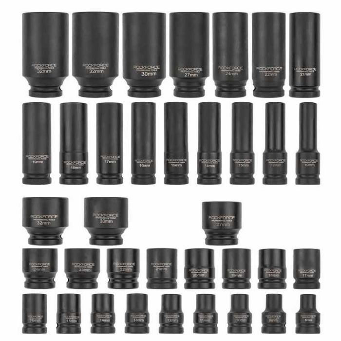 НЕМСКИ Комплект Ударни Вложки 1/2″ 35 Части RockForce + ЛЕД ФЕНЕР