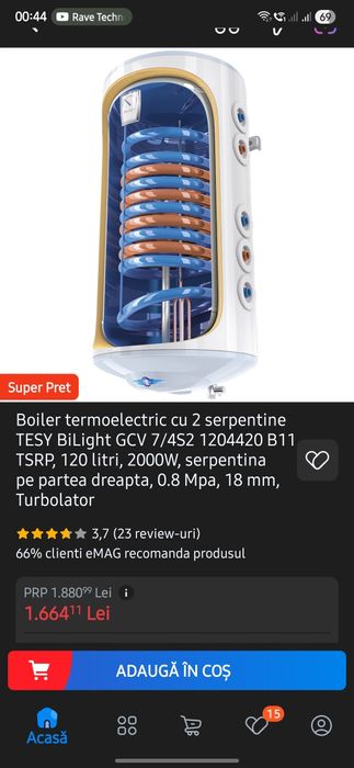 Boiler Termoelectric TESY de 120 Litri cu dubla serpentina ca nou