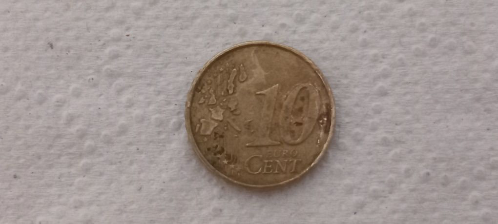 Monedă uzată 10 euro cenți an 2002