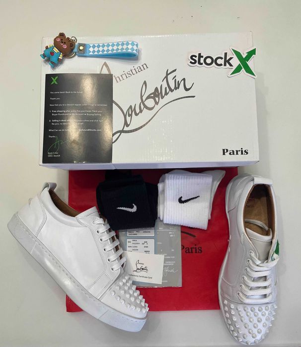 ELEGANT Louboutin Red Bottoms Low White с шип (от/до 40-44 номер) LUX