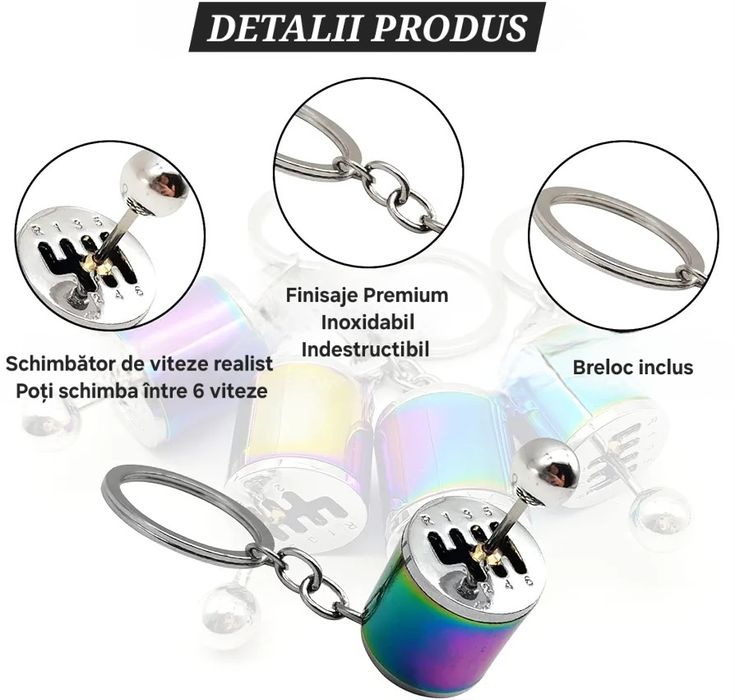 Breloc schimbător viteze FUNCȚIONAL. Cromat, indestructibil