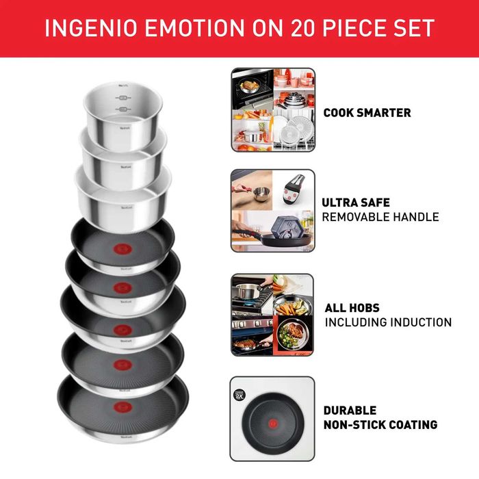 Tefal Ingenio Emotion 20 ч. - Комплект съдове за готвене + ст. капак