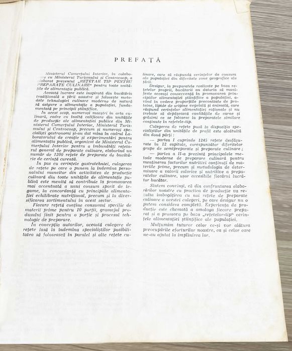 Rețetar-Tip pentru preparate culinare folosite în Restaurante (1982)