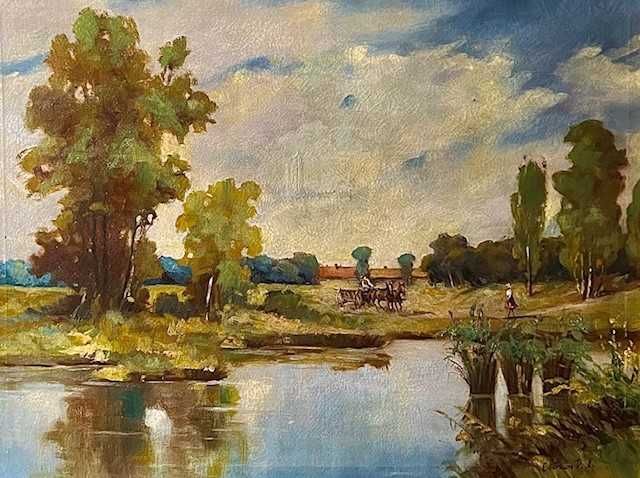 SUPERB -Tablou VECHI, ulei pe panza, MARE, 80x60cm+Rama, semnat