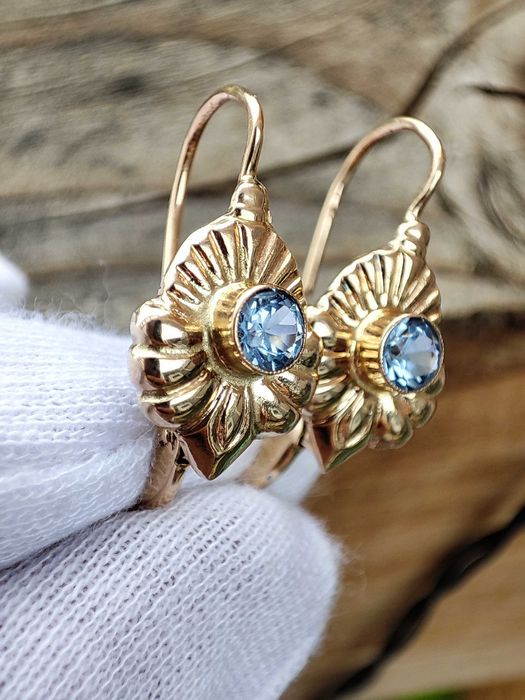 Cercei Aur 14K Ungaria Cu Topaz Albastru +