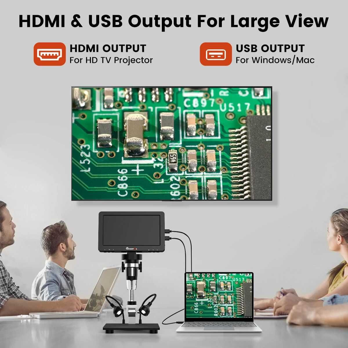 Цифров микроскоп MUSTOOL DM9 Pro 1200X LED 16MP 7 инча със светлини