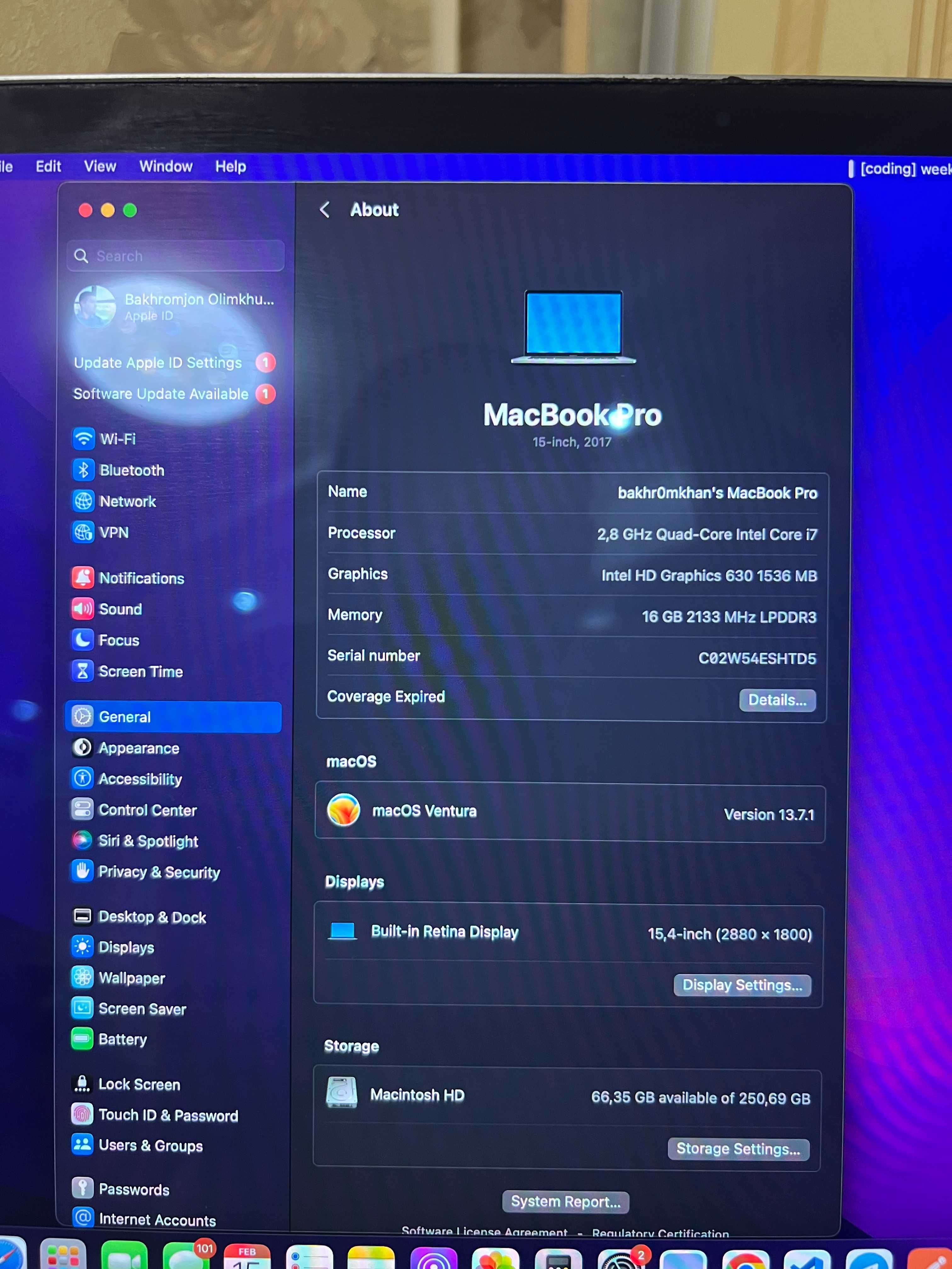 Macbook Pro 15-inch, 2017, i7, 16/256, Touchbar