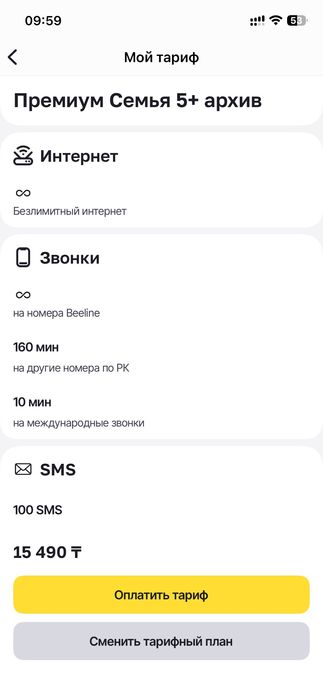 Продам одно место в тарифе билайна