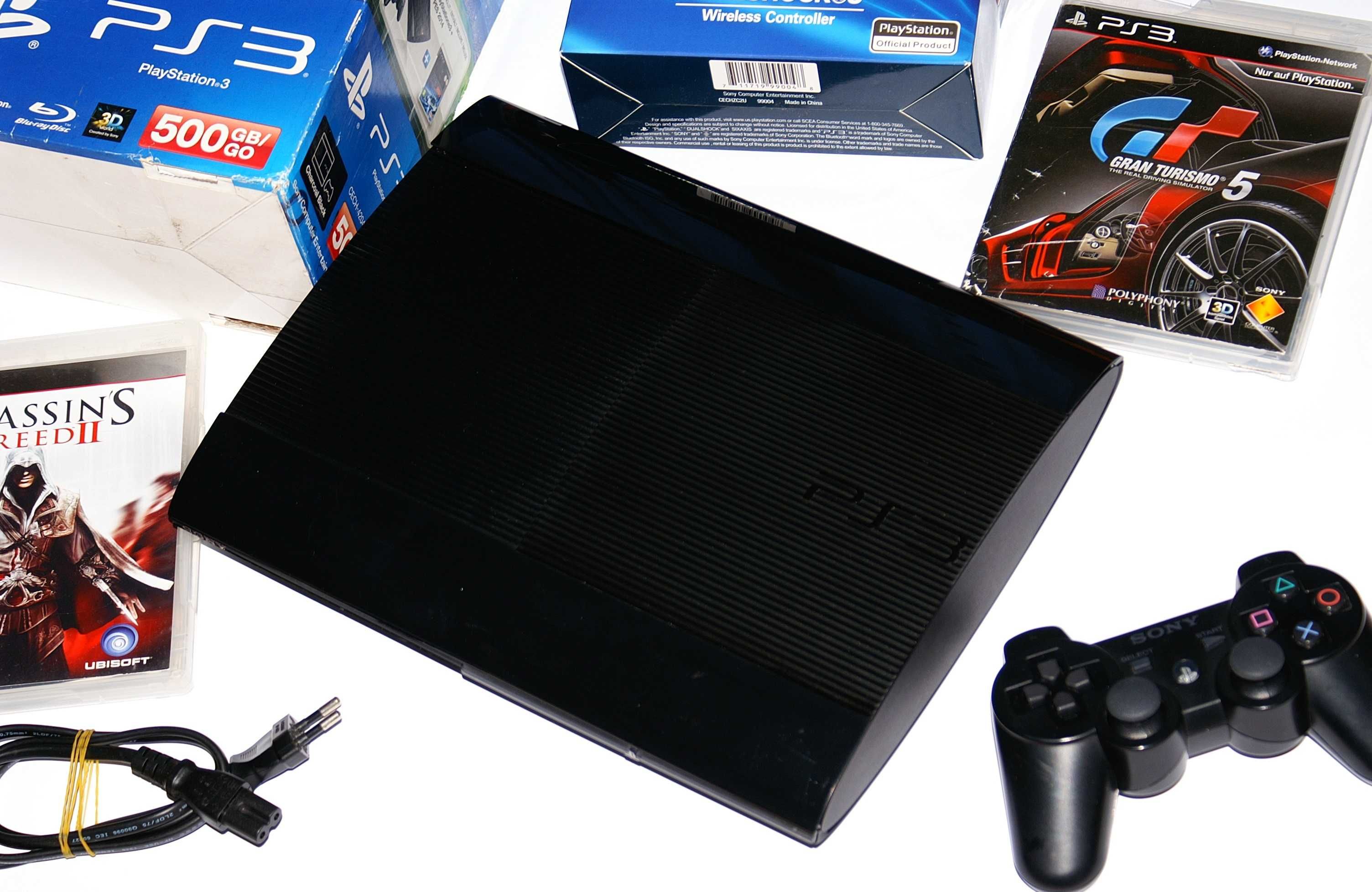 PS3 500GB PlayStation Плейстейшън 3 ПС3 с кутия, два конролера и игри