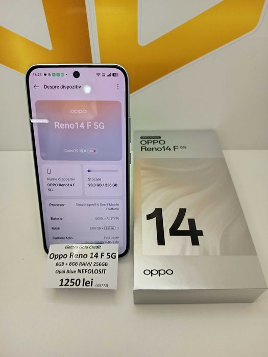 Oppo Reno 14F 5G 8GB + 8GB RAM/256GB/Opal Blue/Produs nefolosit ID8773