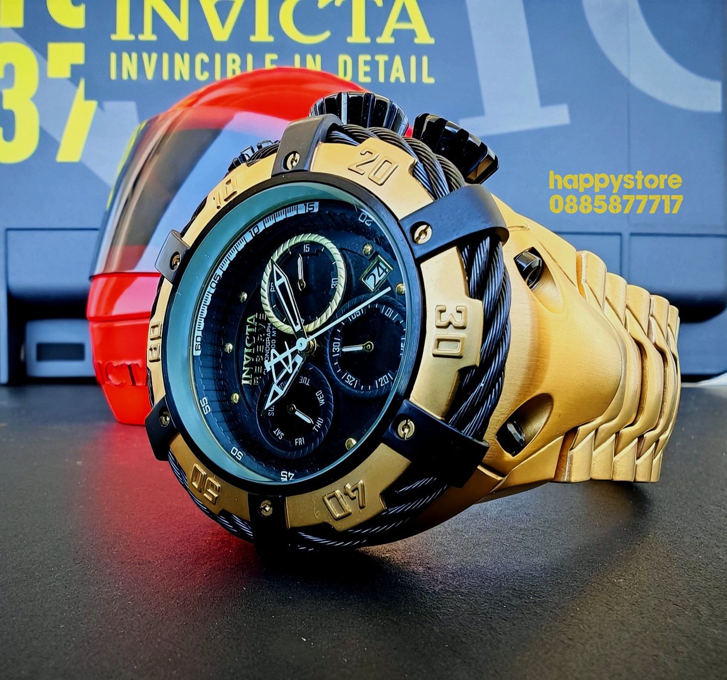 ПРОМО! часовник INVICTA Thunderbolt Reserve Gold/Black 55 mm, Инвикт