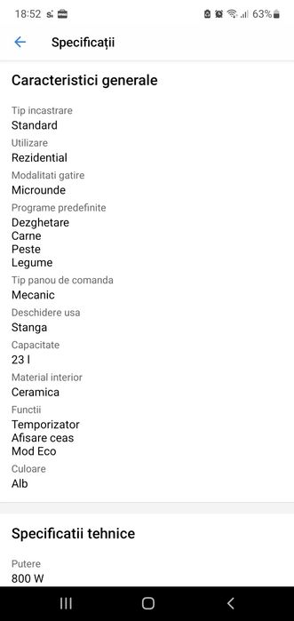 Cuptor cu microunde Samsung MS23F301EAW, 23 l, 800 W, Mecanic, Alb