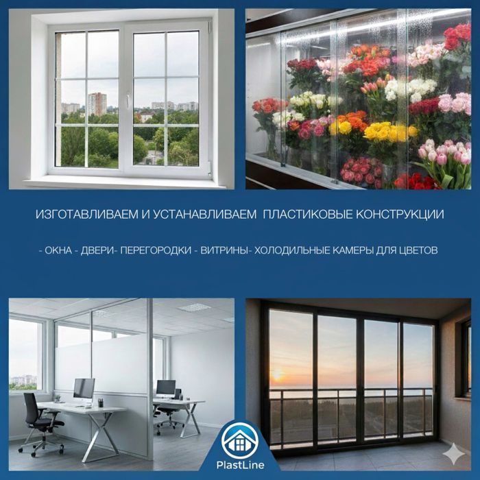 Установка пластиковых окон дверей перегородок цветочных камер