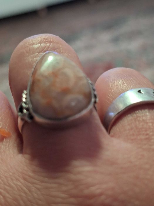 Inel argint 925,vintage,cu coral fosil,nr 7.