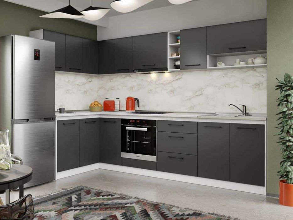 Set Mobila Bucatarie Colt Mina Grafit 140*300 Gri Antracit – C89