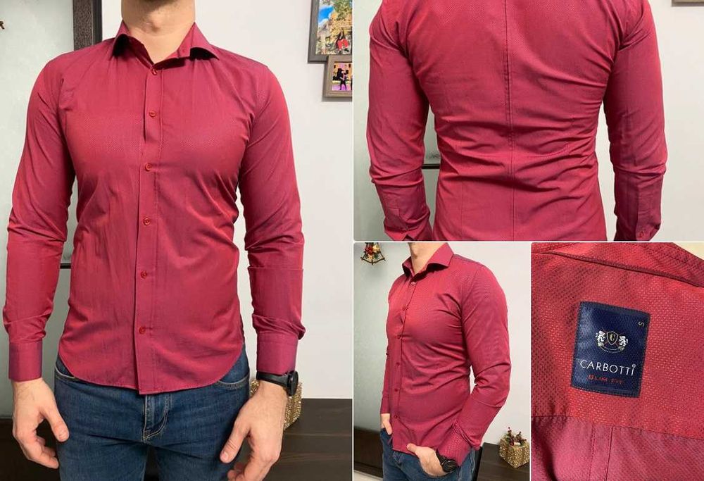 Camasa rosie Carboti Slimfit, cu maneca lunga