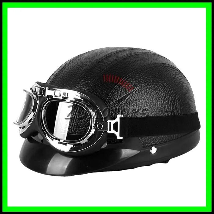 Casca moto Retro scuter Vespa Chopper Piele - Negru