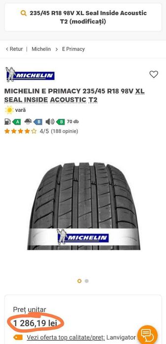 Anvelope vara Michelin e-Primacy 235/45 R18 DOT 2025 Tesla T2 Model 3