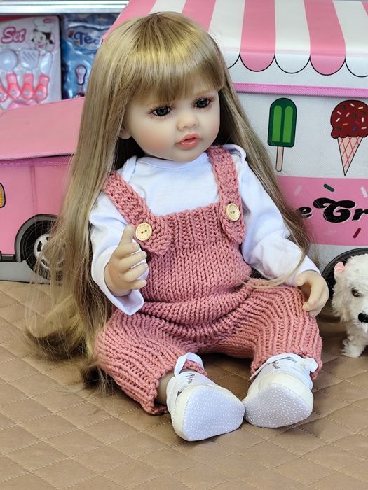 Нова реалистична реборн кукла, винилова, с дълга коса