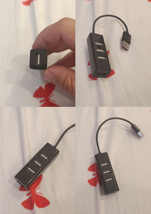 Hub USB Mini, 4 porturi, ultra subțire, Negru