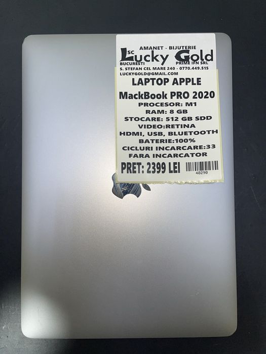 MacBook Pro 2020 M1 512GB SSD / 8GB RAM 100% Bat (33C) #40290
