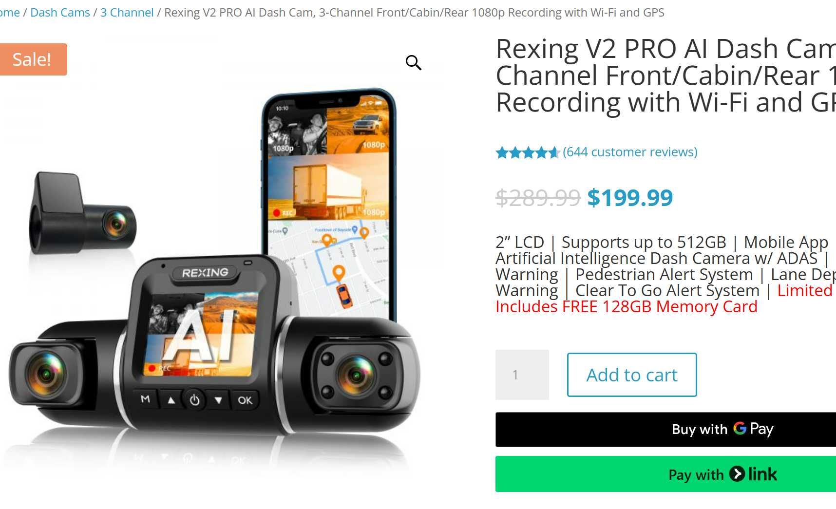 REXING V2 PRO AI системой ADAS — умный 360 видеорегистратор безопаснос