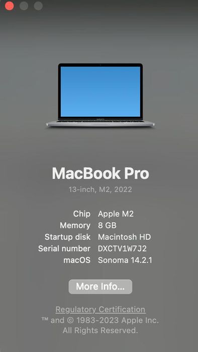 MacBook Pro 13 inch M2 A2338 ecran spart