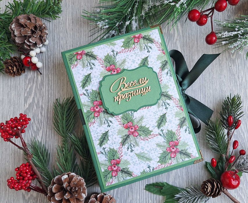 Албум за снимки "Коледно вълшебство" в зелено, ръчна изработка /35.34