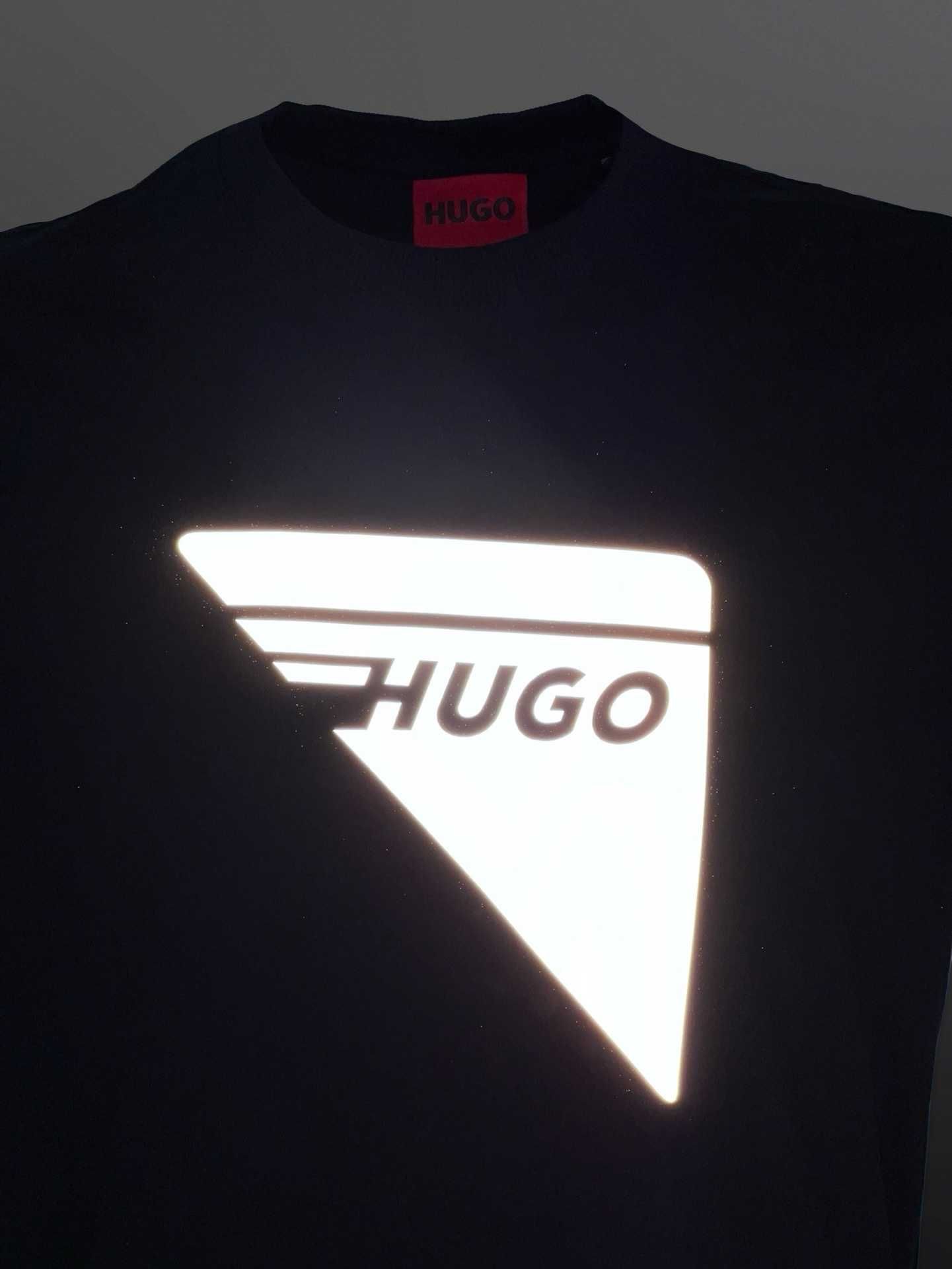 Hugo Boss Черна Тениска СВЕТЛООТРАЗИТЕЛНА Щампа - S M L XL XXL