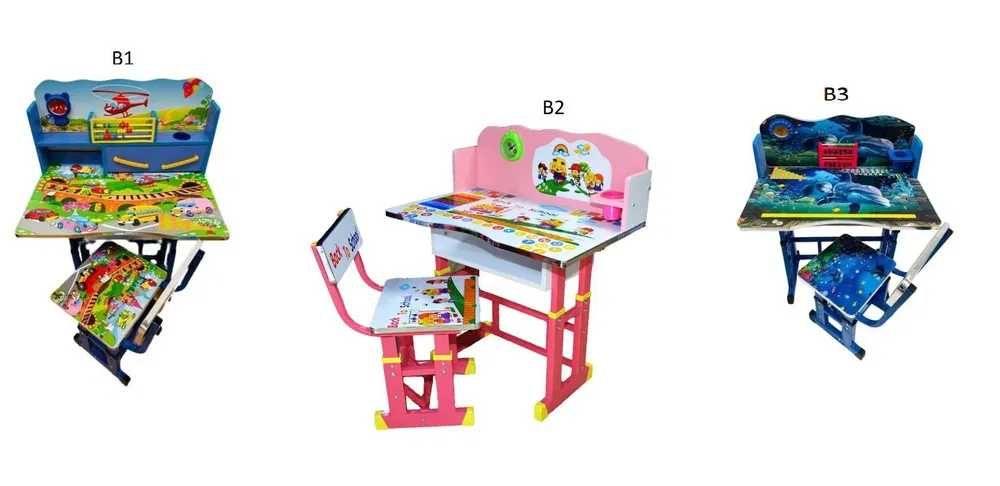Set birou copii cu scăunel metalic + MDF, 69x45 cm, reglabil NOU
