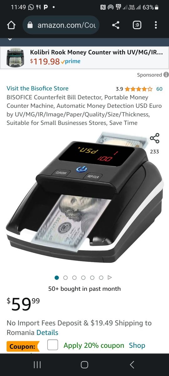 Detector de bancnote contrafăcute BISOFICE (produs nou)