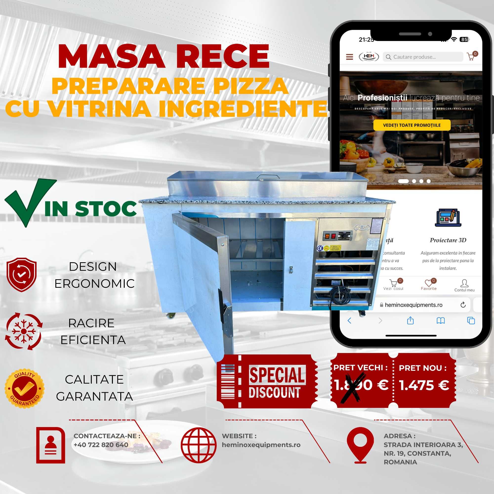 Masa Rece Preparare Pizza Cu Vitrina Ingrediente