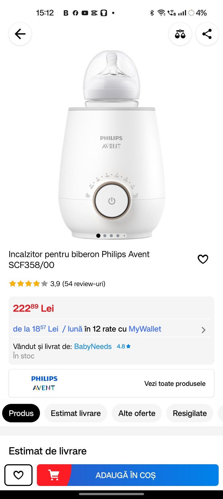 Incalzitor biberoane Philips Avent in garantie