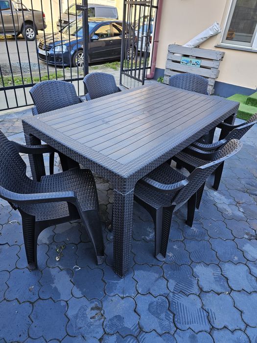 Set masa cu 4 scaune terasa exterior plastic tip ratan