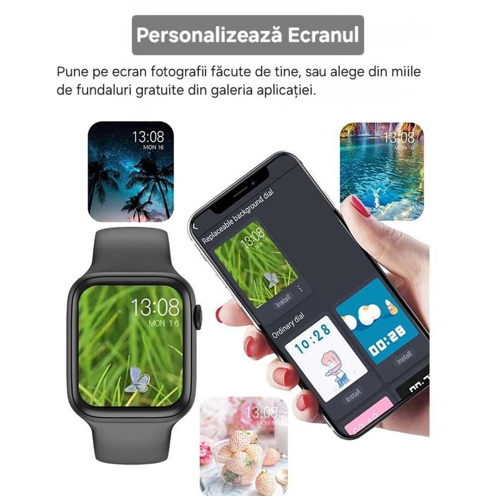 Smartwatch tip Apple Watch. Apel pe ceas. Cu microfon&difuzor. Roșu.