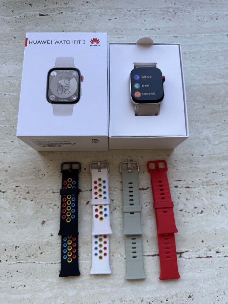 HUAWEI WATCH FIT 3 Moon White + 4 curele originale, garantie 2026