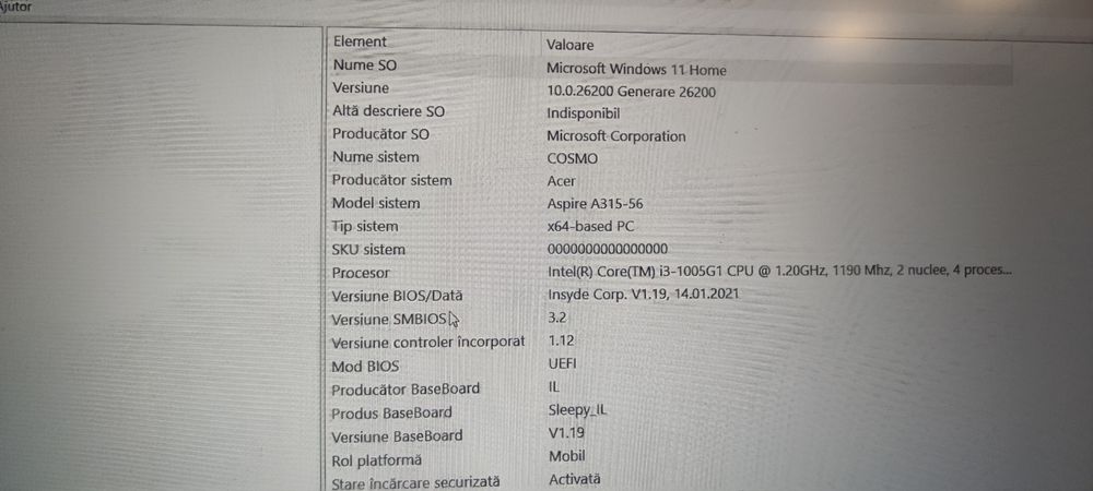 Laptop Acer 3 A315-procesor Intel I3-256 gb-8 GB ram