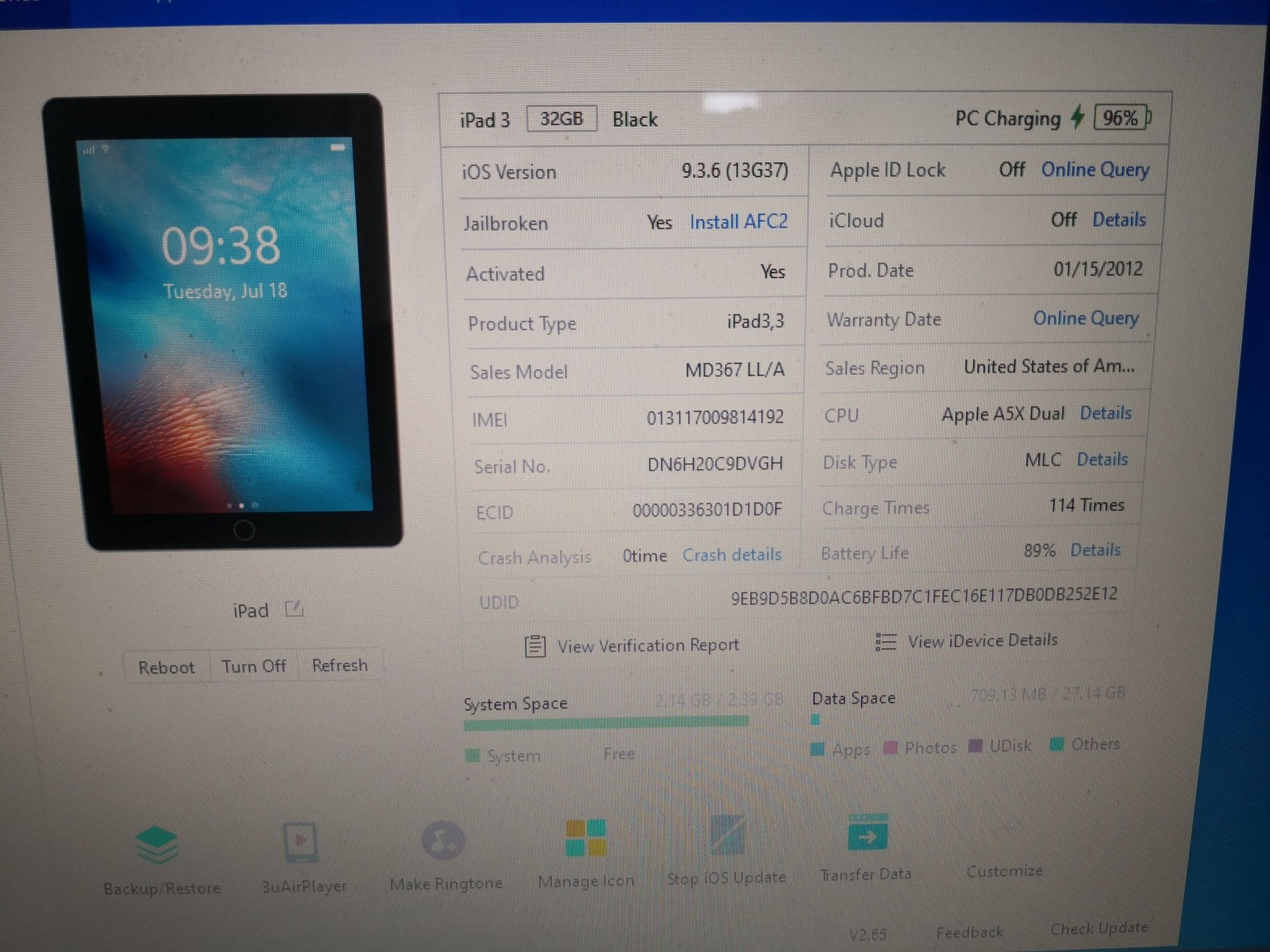 Apple Ipad 3 32gb defect touchpad.