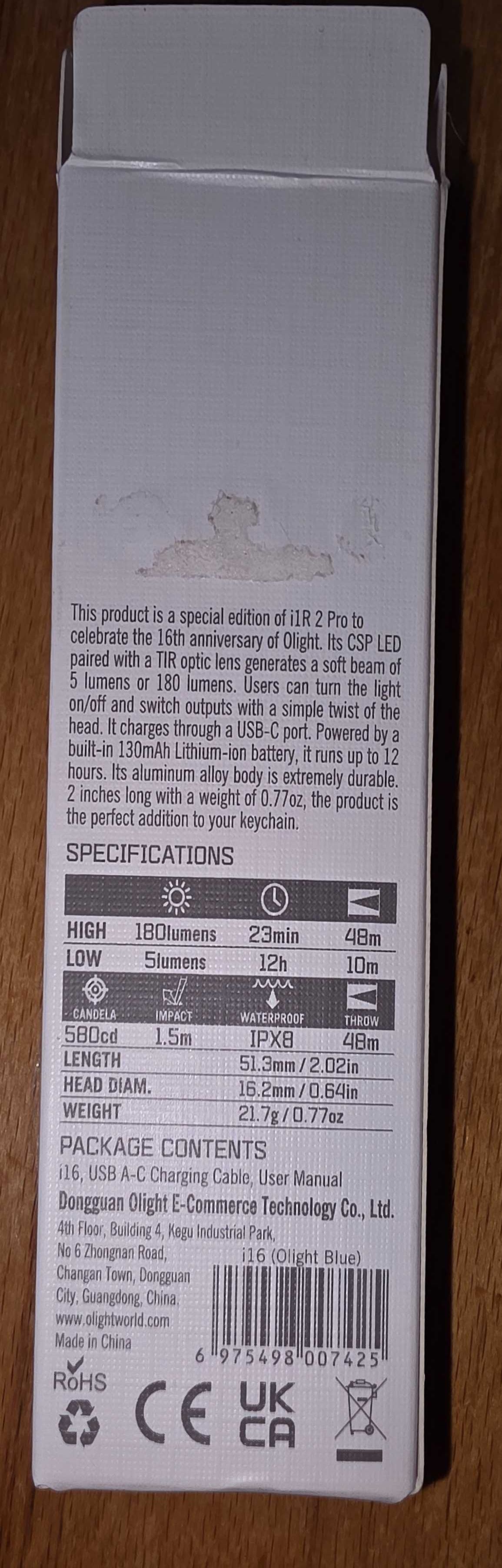 Нов LED фенер Olight i16 (22 грама до 180 лумена) - Тъмно син