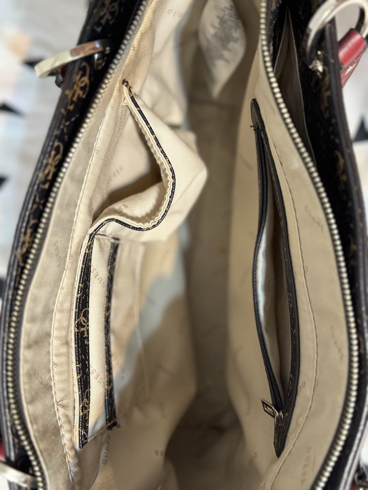 Guess geanta shopper maro bej noua