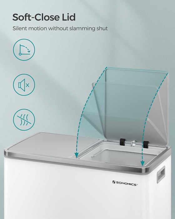 Cos gunoi dublu SONGMICS, 2x30L, cu pedale si galeata detasabila, alb