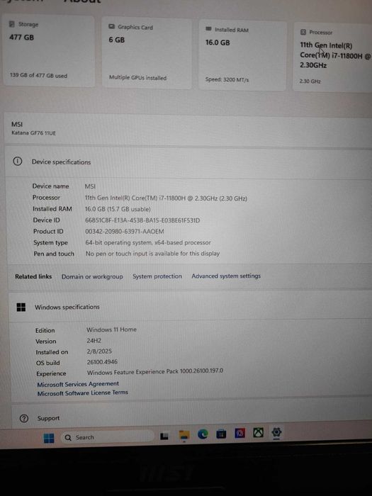 MSI Katana GF76 Rtx3060