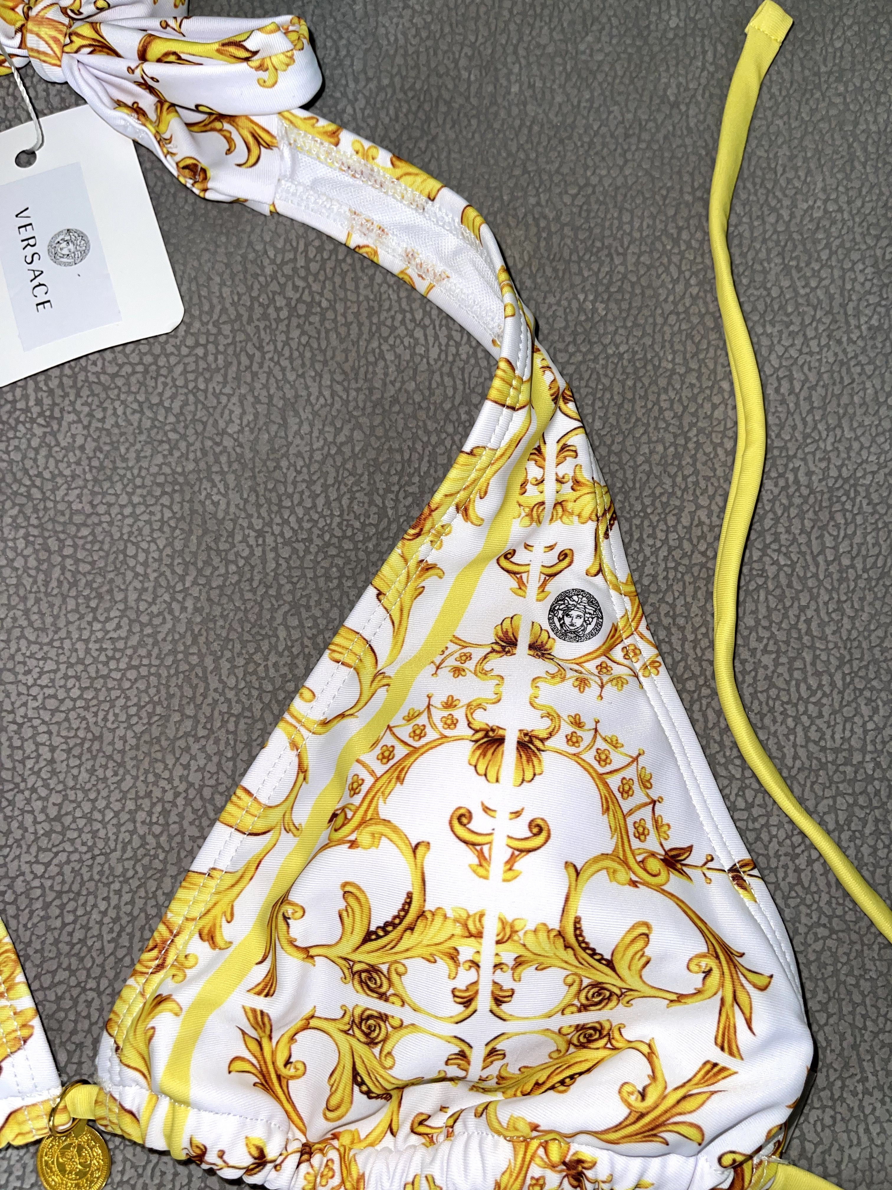 бански половинки сет бял версаче златен Versace луксозен бикини топ