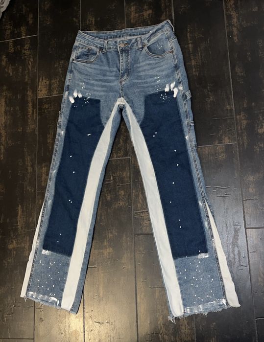 Jeans Blugi Unici Evazați/Drepti cu Buzunare Laterale