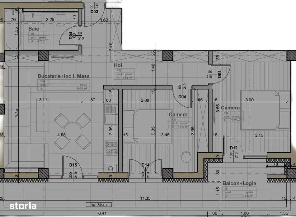 Apartament 3 cam, 58 mp, garaj, semifinisat,  Apahida