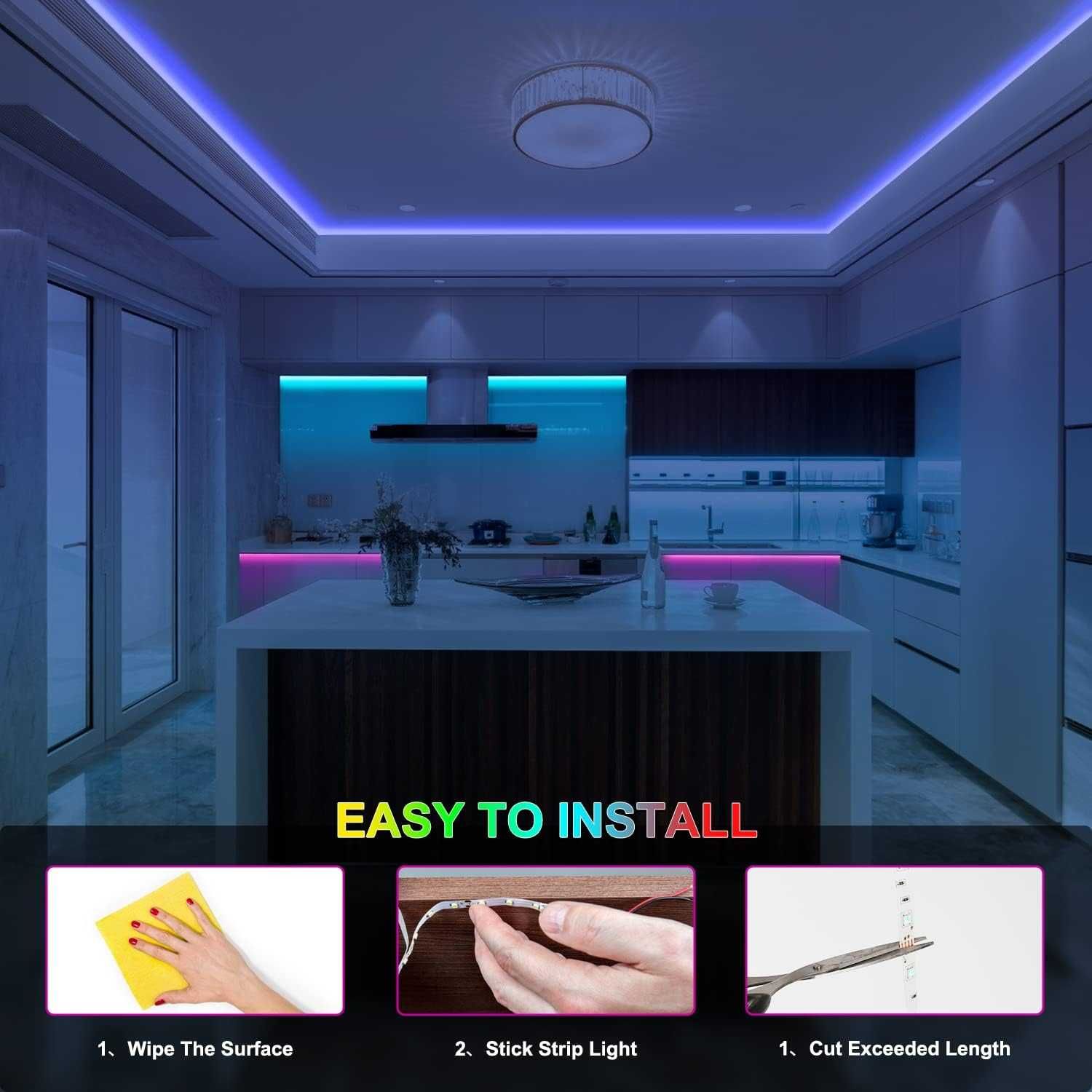 Banda LED RGB 5 metri cu telecomanda si alimentare la priza 300 lumini