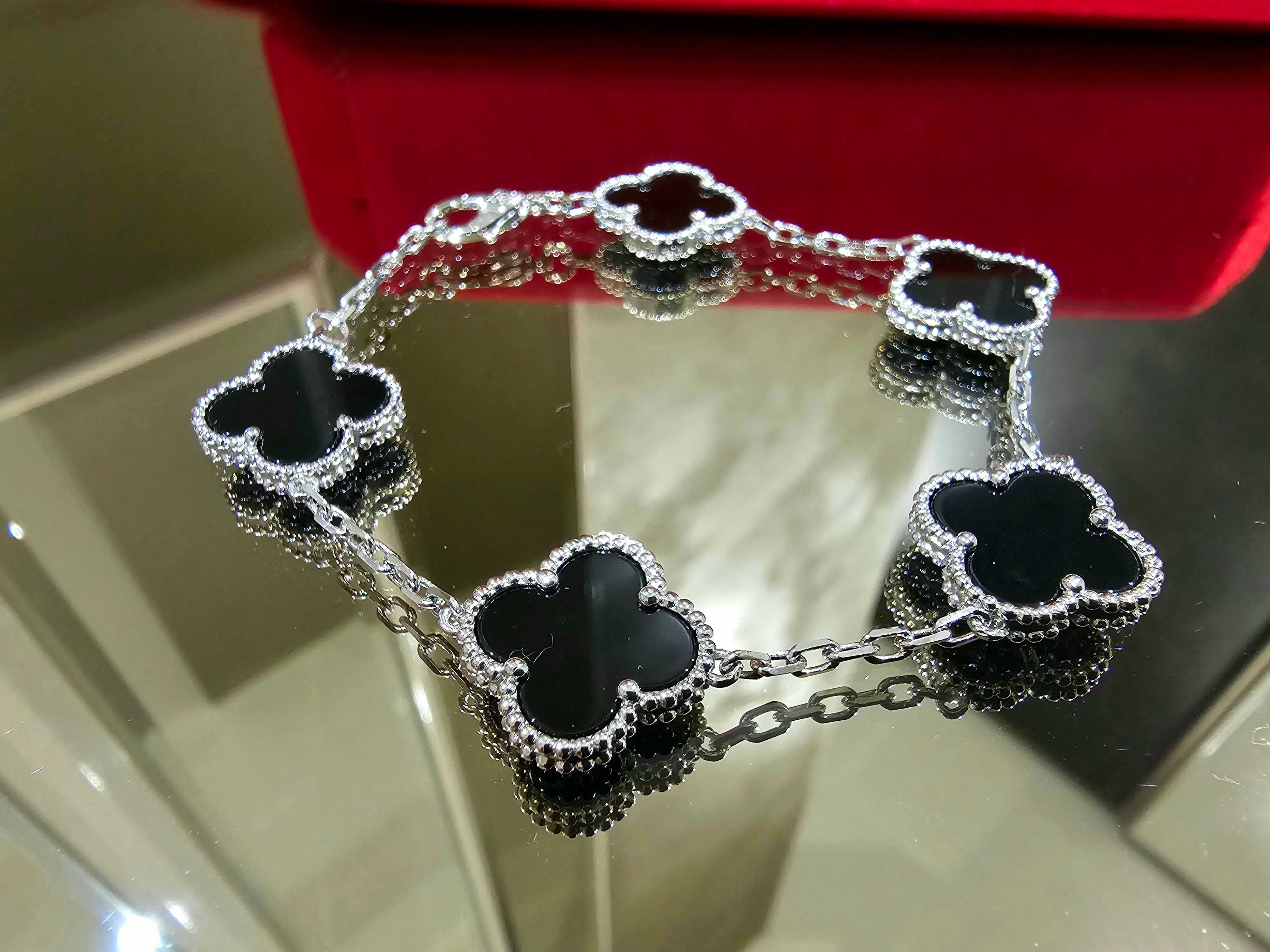 Van Cleef & Arpels VCA Silver Black 5 Motifs Alhambra Дамска Гривна