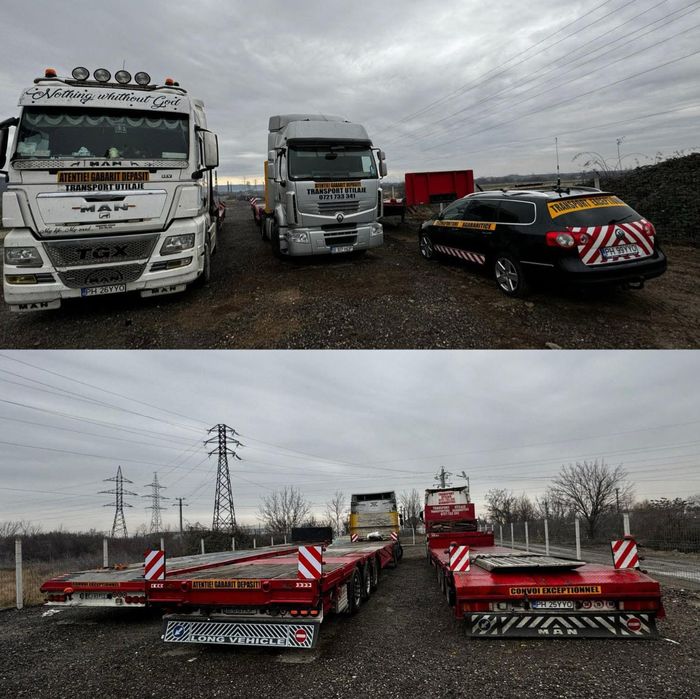 Tranporturi agabaritice/utilaje grele/ 4 axe extensibil/troliu/rampe