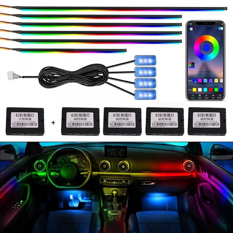 Kit Neon RGB auto 18 piese, usi, picioare, manere, lumini RGB
