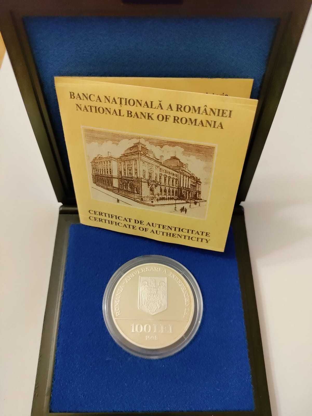 Moneda argint 100lei din 1998 cu certificat de autenticitate BNR
